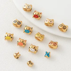 Variety of gold-plated stainless steel cartoon animal enamel beads for jewelry making