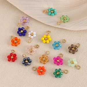 Colgantes de margaritas de cristal coloridos con aros dorados para creación de joyas DIY