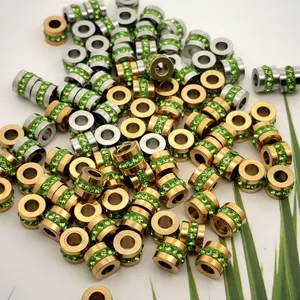 Stainless Steel Waterproof 18K Gold Plated Waist Shape Green Zirconia Wheel Spacer Beads For DIY Jewelry Making Accessory