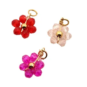 Handmade gold-plated stainless steel crystal flower pendants in three vibrant colors