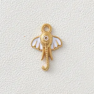 Golden enamel elephant head pendant with evil eye detail for DIY jewelry