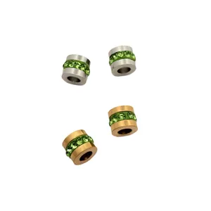 Stainless steel wheel spacer beads with green cubic zirconia for DIY jewelry making