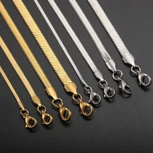 Unisex Hip Hop Stainless Steel Flat Snake Chain Necklace Gold Silver Plated Herringbone Blade Chain Choker Daily Fashion Jewelry