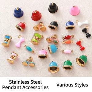 Colorful enamel charms set featuring candy, bell, and hourglass for DIY jewelry making.