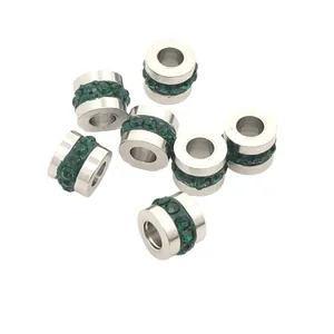 Perles d'espacement en acier inoxydable avec strass verts pour la création de bijoux DIY