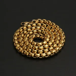 Premium polished gold stainless steel box chain necklace for men and women hip hop style