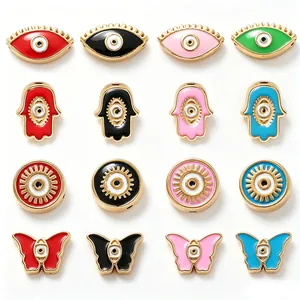 Stainless Steel Gold Plated Evil Eye Hamsa Hand Butterfly Heart Enamel Beads For DIY Necklace Bracelet Jewelry Making