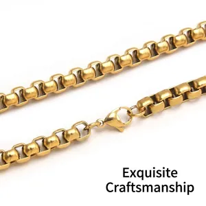 Gold-plated stainless steel box chain necklace for men and women featuring lobster clasp