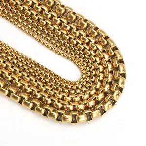 Gold-plated stainless steel square box chain necklace in various widths for men and women