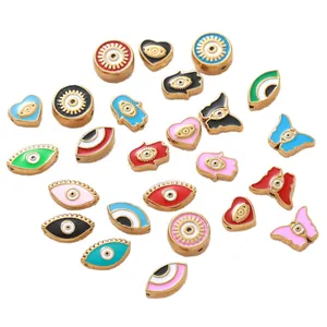 Assorted stainless steel gold-plated enamel Evil Eye and Hamsa beads for jewelry DIY