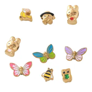 Gradient 18K gold plated stainless steel enamel butterfly and bee charms for DIY jewelry making