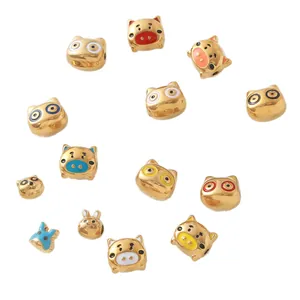 Gold plated stainless steel cartoon pig and rabbit enamel beads for DIY jewelry making