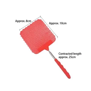 Extendable red plastic fly swatter with telescopic stainless steel handle for home use