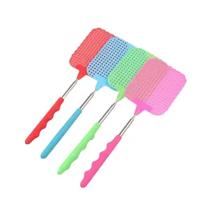 Set of 4 colorful telescopic fly swatters with extendable stainless steel handles