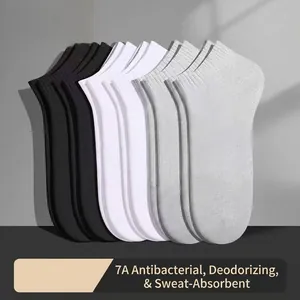 Men's Deodorant Sweat-Absorbent Ankle Socks Invisible Boat Socks Low Cut Plain Color Casual Breathable Polyester Socks