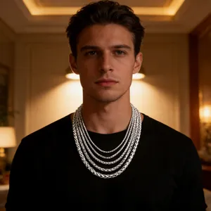 Collane da uomo in acciaio inossidabile argento intrecciato stile hip-hop su modello