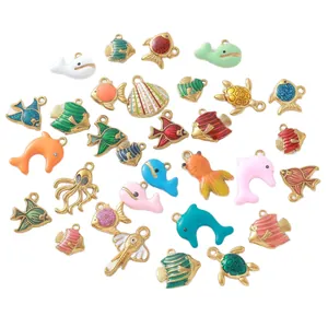 Colorful ocean series gold plated enamel charms for DIY necklace bracelet jewelry