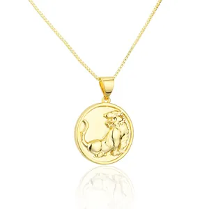 Detailed macro shot of an 18K gold stainless steel tiger zodiac pendant necklace.