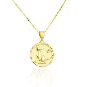 Detailed view of the 18K gold plated stainless steel dog zodiac pendant necklace