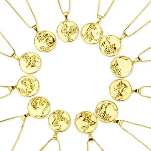 18K Gold Plated Stainless Steel Chinese Zodiac Coin Pendant Necklace For Women Minimalist Twelve Signs Jewelry Gift