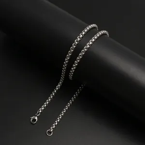 Classic stainless steel box chain necklace for hip-hop fashion or DIY jewelry making.