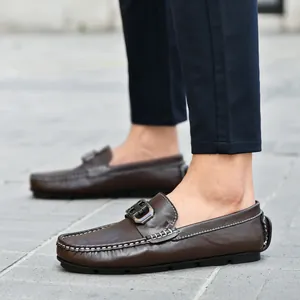 Mocassins classiques en cuir marron pour hommes, chaussures de conduite chic