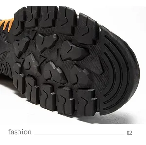 Macro detail of rugged black anti-slip rubber sole for men's hiking shoes, side view