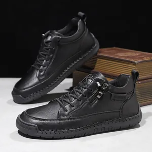 Schwarze Leder-Martin-Stiefel für Herren Outdoor-Freizeitschuhe mit Reißverschluss