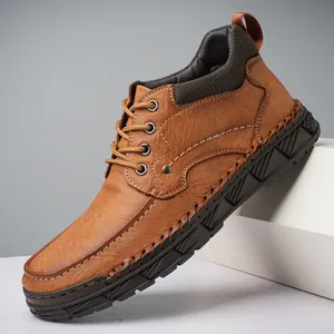 Men's Casual Martin Boots Retro Hand-Stitched Work Boots Microfiber Leather Non-Slip Rubber Sole Autumn Winter Short Boots