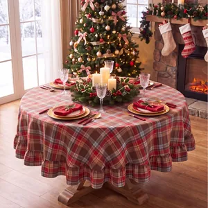 Weihnachten Plaid Runde Tischdecke Mit Rüschensaum Goldprägung Schneeflocke Muster Französisch Retro Festliche Tischdeko