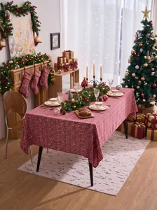 Festive red plaid tablecloth in a warm Christmas dining room setting