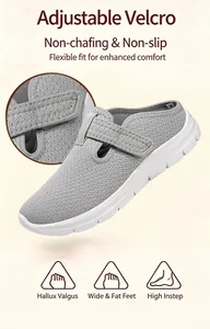Detailweergave van ademende mesh-wandelslippers met verstelbare klittenbandsluiting.