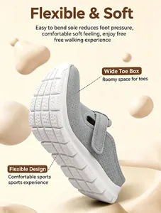 Comfortabele en flexibele grijze mesh mule sneaker voor dames met een brede neus.