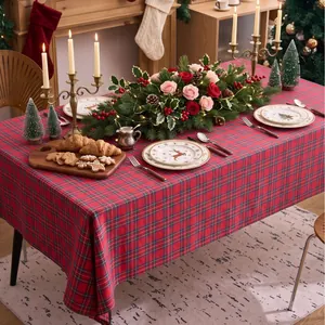 Red plaid Christmas tablecloth in American style fabric for festive dining room decor