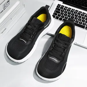 Men's lightweight breathable mesh athletic walking shoes in black with wide toe box design