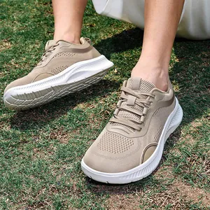 Men's summer breathable mesh sports shoes for outdoor hiking with wide fit in khaki