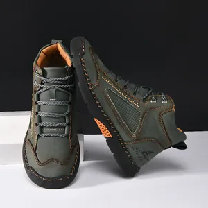 Men's fashion PU leather ankle boots with stylish hand-stitched details and lace-up design