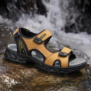 Professional men's leather outdoor sandals with non-slip sole and adjustable straps