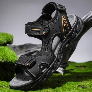 Men's leather outdoor sandals with anti-slip sole and breathable design for summer