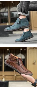 Detailansicht der Herren-Outdoor-Stiefeletten mit Handnaht und seitlichem Reißverschluss.