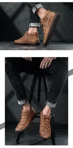 Detaillierte Nahaufnahme brauner handgefertigter Lederstiefel mit robusten Nähten.