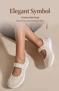 Zapatos Mary Jane beige cómodos con textura tejida suave y suela de EVA gruesa y blanda