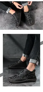 Detailansicht der schwarzen handgefertigten Lederstiefel mit einzigartiger Naht und Schnürung