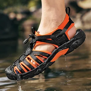 Men Outdoor Beach Sandals Toe Protection Breathable Mesh Sport Sandals Non-slip Rubber Sole Casual Hiking Water Shoes Large Size 48