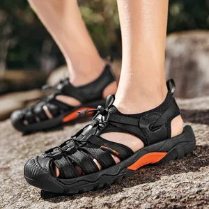 Durable men's outdoor beach sandals with elastic straps and protective closed-toe design