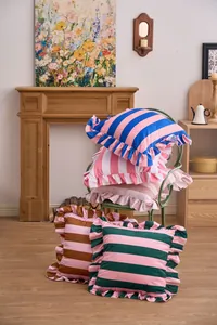 Collection of American style ruffled striped throw pillow covers in various colors