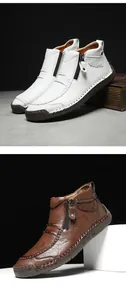 Detailansicht der Herren-Lederstiefeletten mit Reißverschluss und handgenähten Details.