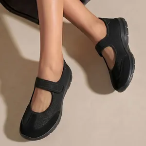 Zapatos Mary Jane negros cómodos con suela blanda gruesa y tejido transpirable mujer