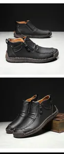 Handgenähte schwarze Leder-Martin-Boots mit Seitenreißverschluss und Detail-Sohle