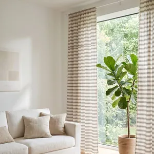 Elegant French style striped sheer curtains with decorative tassels for living room